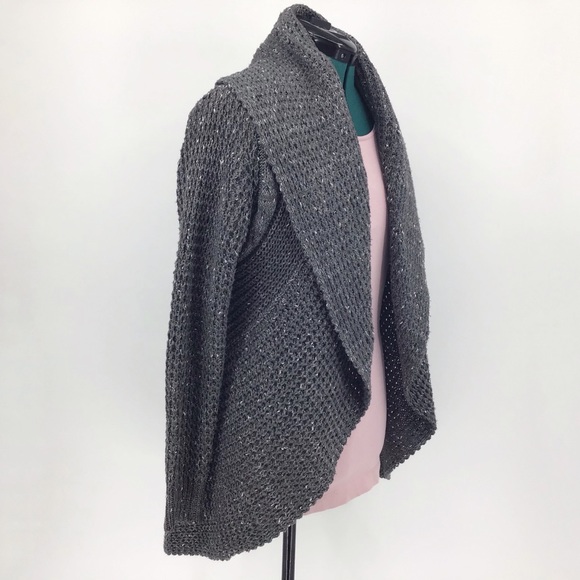 Minkas Grey Knit Circular Open Cardigan, Small - Picture 11 of 16
